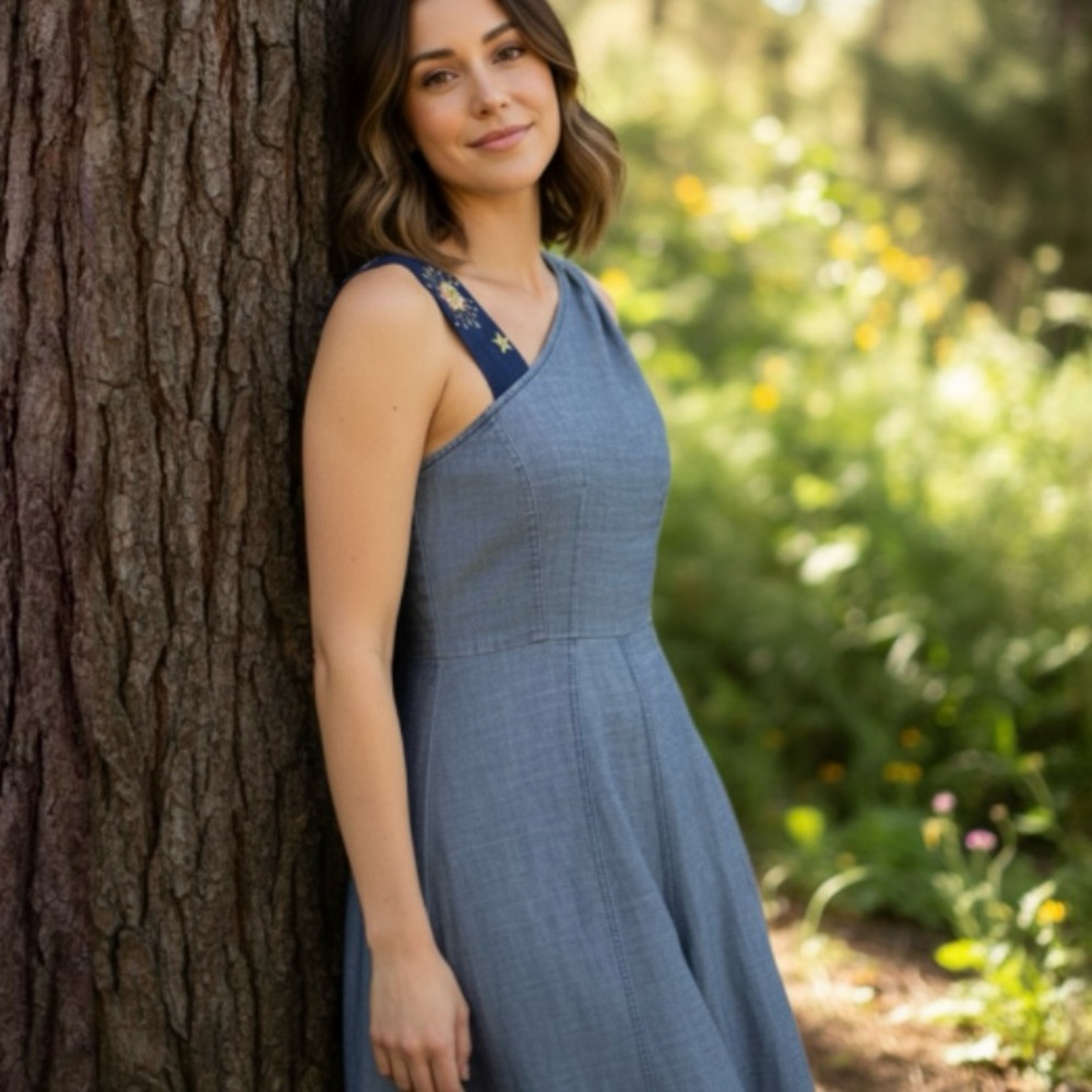 Trina Turk Cocktail High Low Denim Dress Size 6 - Picture 2 of 15